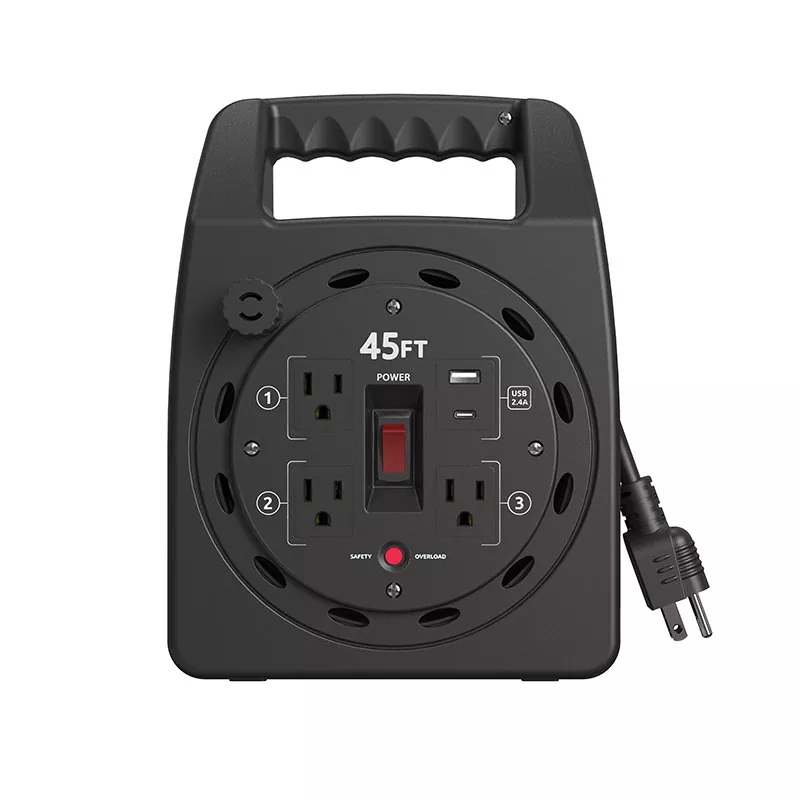 3 gniazda USB2.4a Plastikowy bęben na przewód 45 stóp z zabezpieczeniem przed przeciążeniem 3 gniazda USB2.4a Plastikowy bęben na przewód 45 stóp z zabezpieczeniem przed przeciążeniem